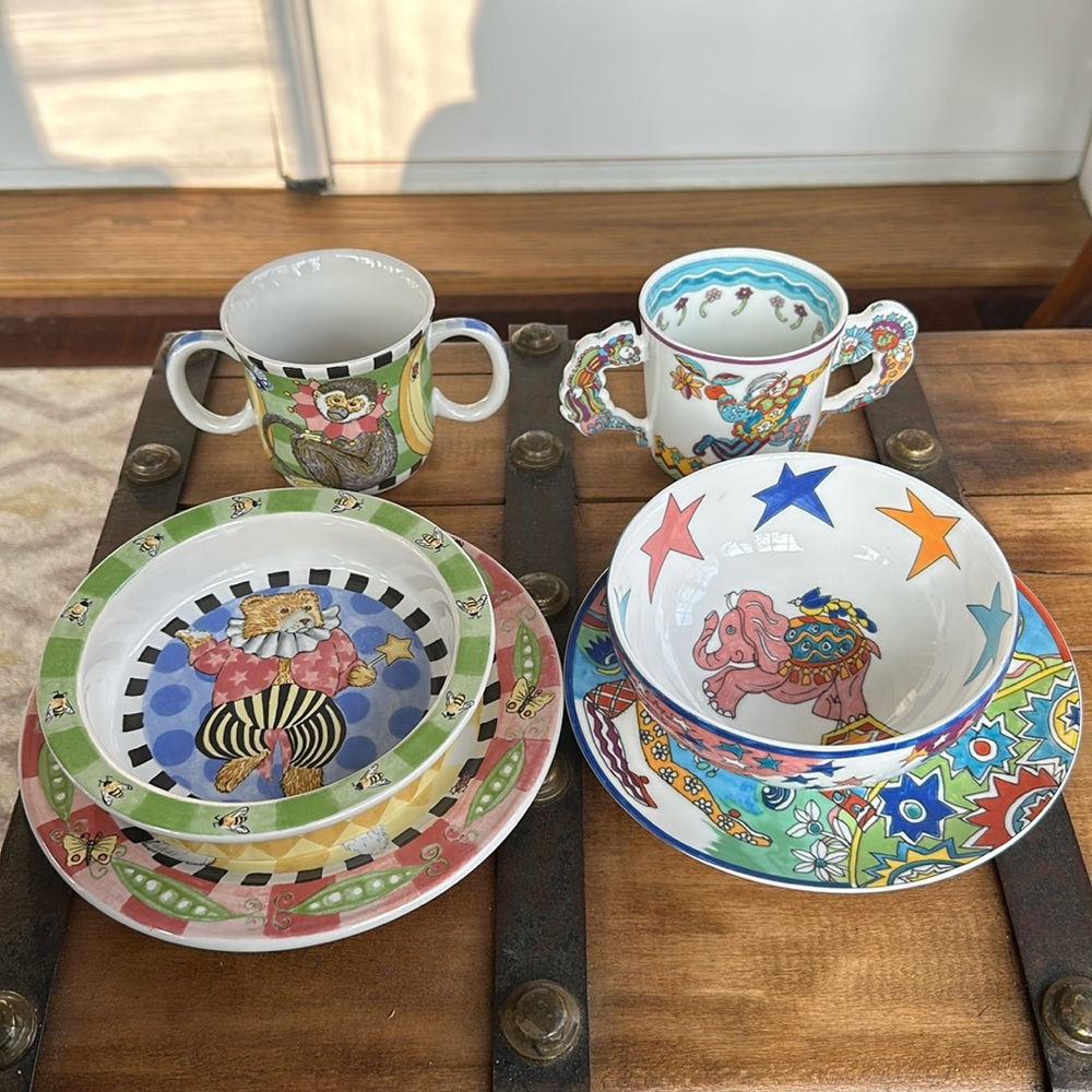 Kids China TWO 3 piece set TIFFANY'S Fantasy by Gene Moore and  Peas&Thank you